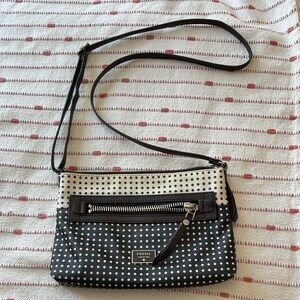 Fossil Black and Cream Dot Crossbody Bag